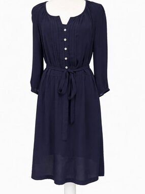 Daniel Rainn Navy Pleated Tie Waist Dress | Size Large EUC